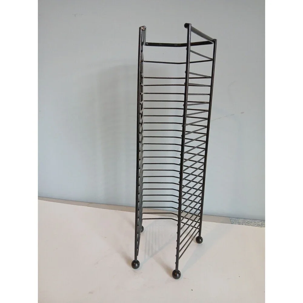 Vintage Black Metal Wire CD Media Storage Rack Tower